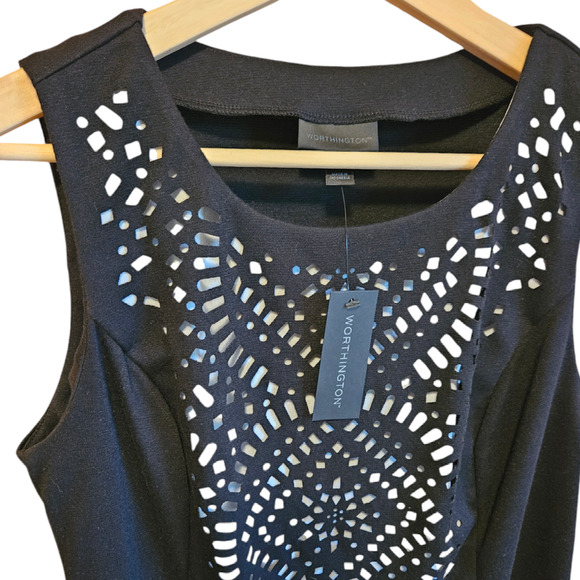 Worthington Cut Out Tank Top Black White Sleeveless Women’s Size Medium NWT - Picture 3 of 9